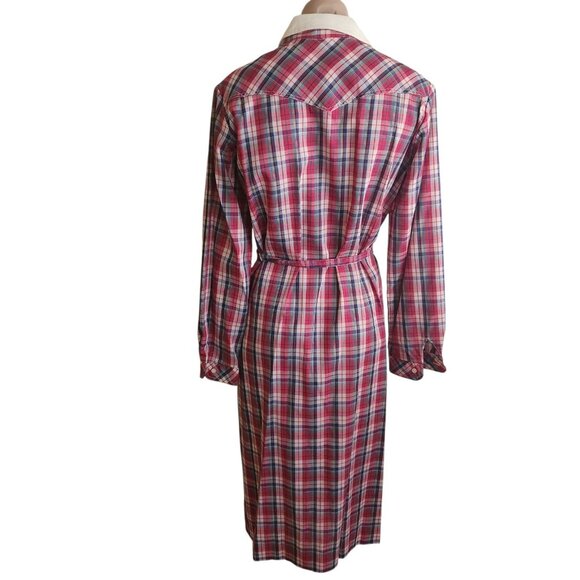 Vintage Lanz 1970s Belted Shirt Dress Western Red White Plaid Print Size 11/12 - Picture 5 of 16